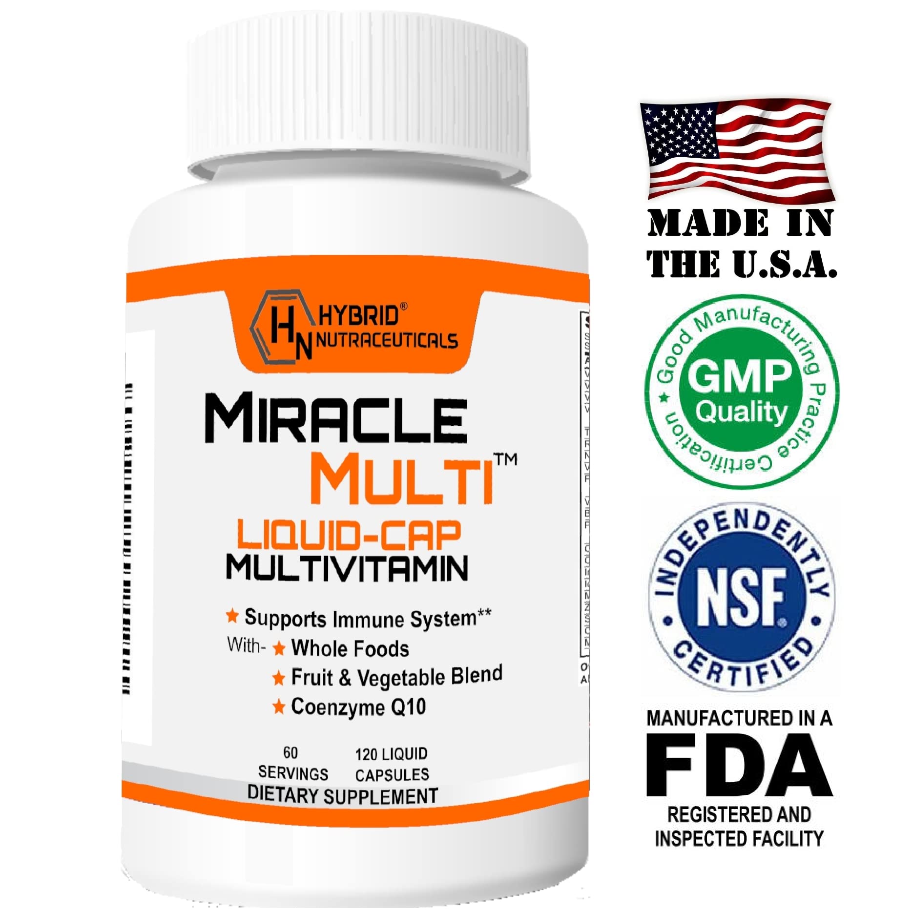 MiracleMulti Liquid Multivitamin Capsules for Men & Women - Complete Whole Food Blend Daily Vitamin & Mineral Supplement with CoQ10, B12, 42 Superfood Enzyme - 120 Softgels Hybrid NutraceuticalsBuy Supplements Australia