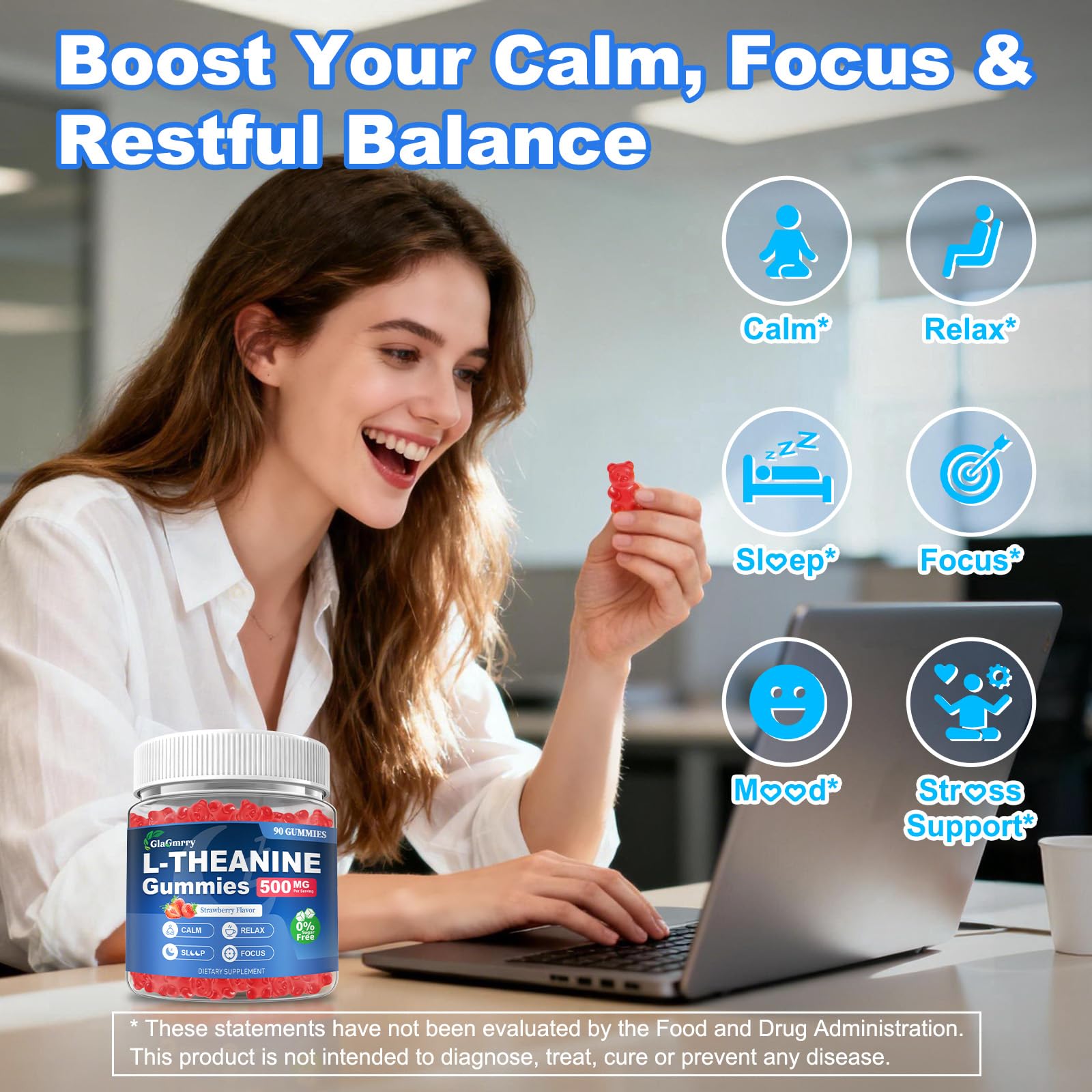 GlaGmrry 180 Count | L Theanine Gummies, L Theanine Supplement for Adults & Kids, w/Ashwagandha, Magnesium, GABA & 5-HTP, Sugar Free Liposomal Formula for Calm Relax zzZ M♡♡d & Focus, Vegan GlaGmrryBuy Supplements Australia
