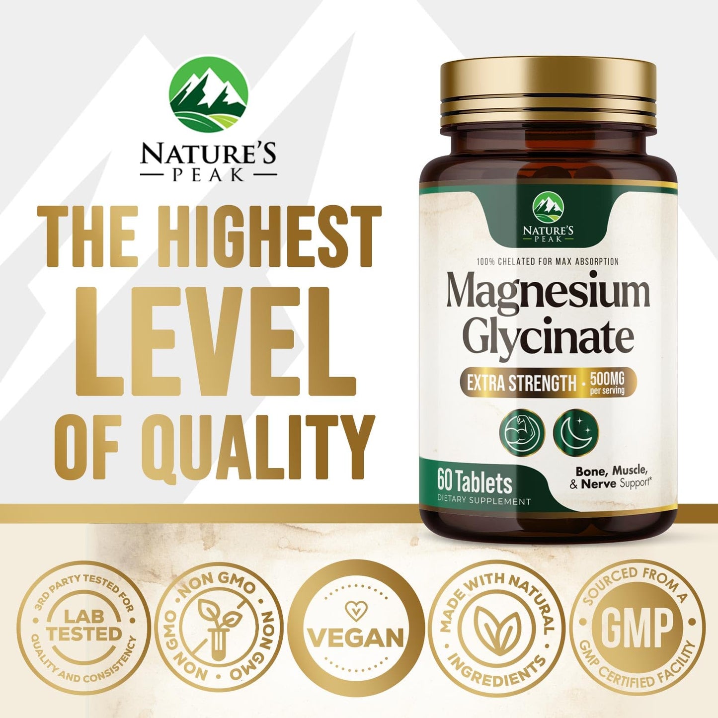 Magnesium Glycinate 500mg Per Serving - High Absorption Chelated Magnesium Supplement for Muscle, Bone and Heart Health Support - Easy Digestion & Gentle on Your Stomach - USA Bottled - 60 Tablets Nature's PeakBuy Supplements Australia