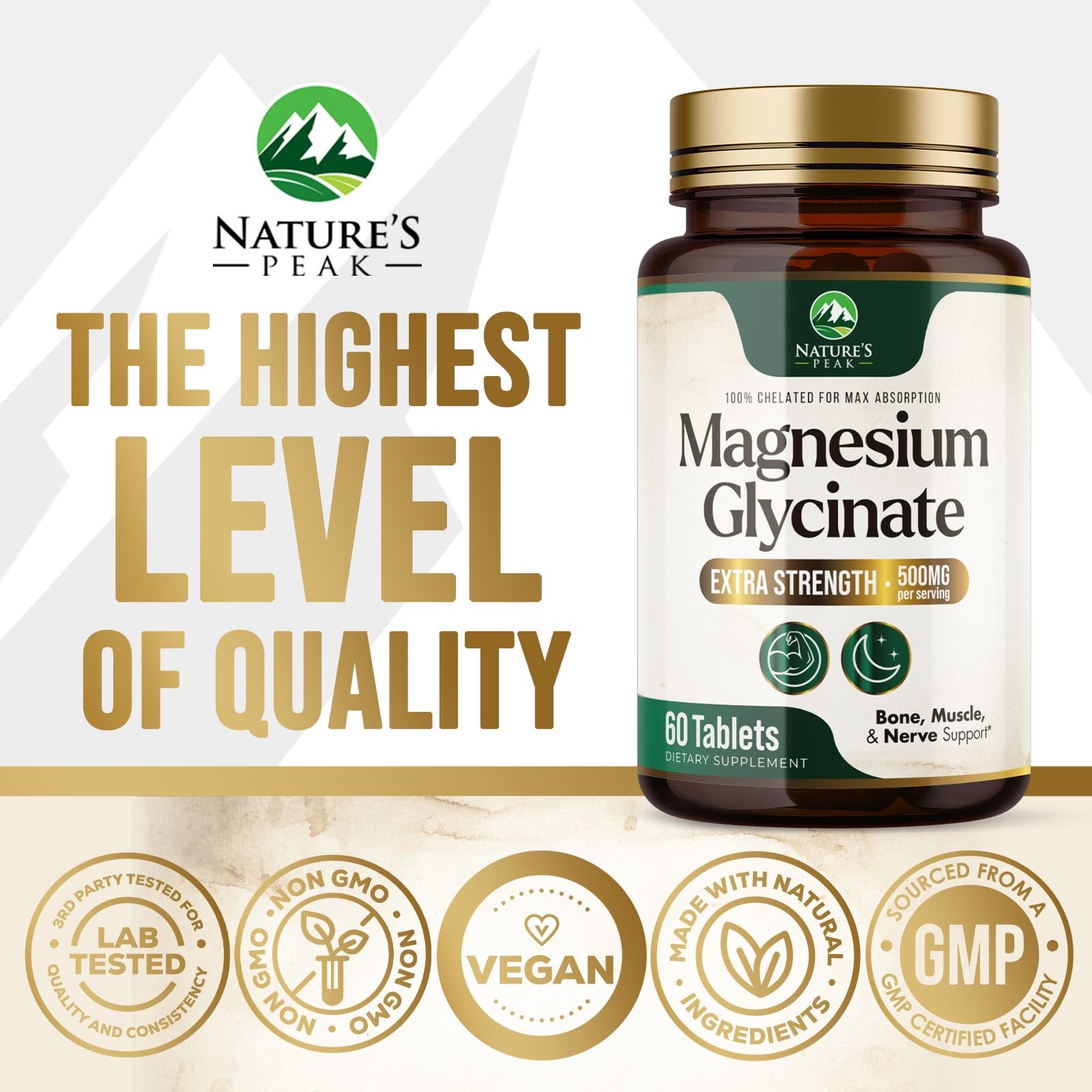 Magnesium Glycinate 500mg Per Serving - High Absorption Chelated Magnesium Supplement for Muscle, Bone and Heart Health Support - Easy Digestion & Gentle on Your Stomach - USA Bottled - 60 Tablets Nature's PeakBuy Supplements Australia