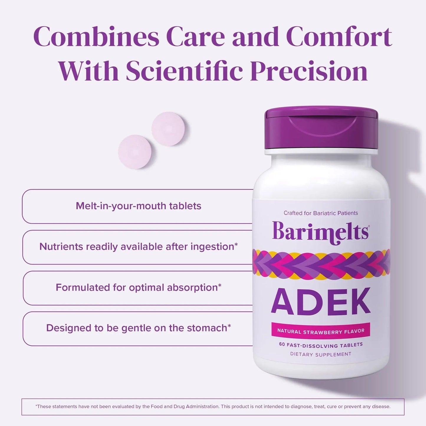 Barimelts ADEK - 60 Fast-Dissolving Tablets (2-Month Supply) - Sugar-Free Bariatric Vitamins for Women Including Vitamin A, Vitamin D, Vitamin E BariMelts