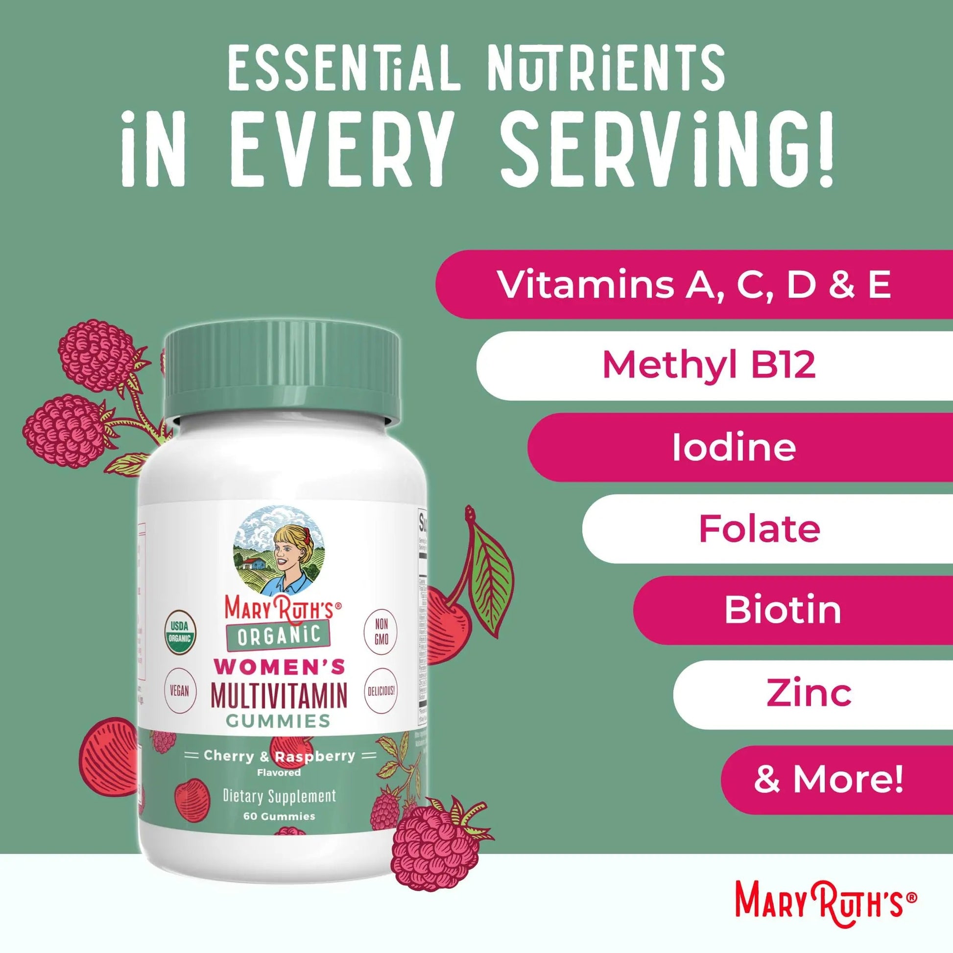 MaryRuth's Multivitamin Gummies for Women (Cherry & Raspberry) & Liquid Nighttime Multimineral Coconut (32oz) | Clean Label Project Verified MARYRUTH'S