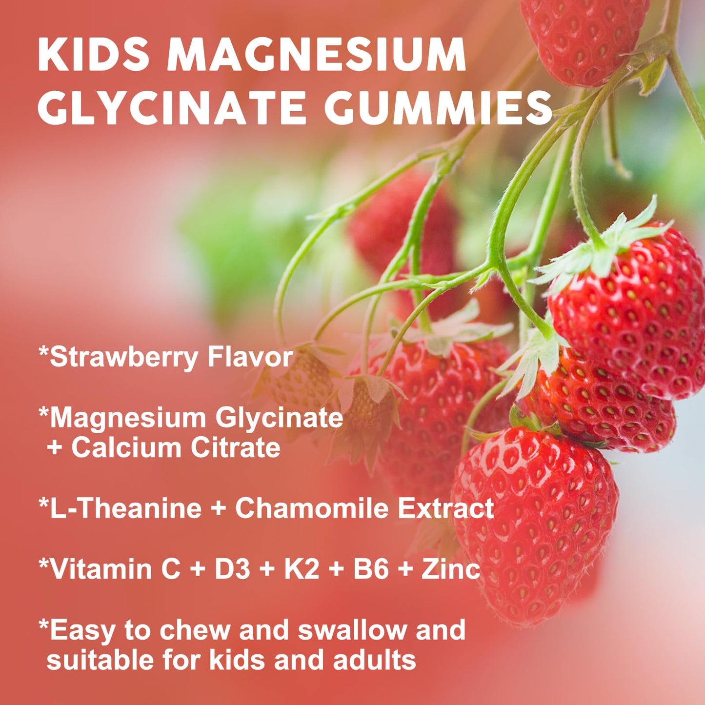Magnesium Glycinate Gummies for Kids & Adults - Relaxation & Cognition Support - 400/200mg Magnesium Supplement with L-Theanine, Chamomile, B6, D3 & K2
