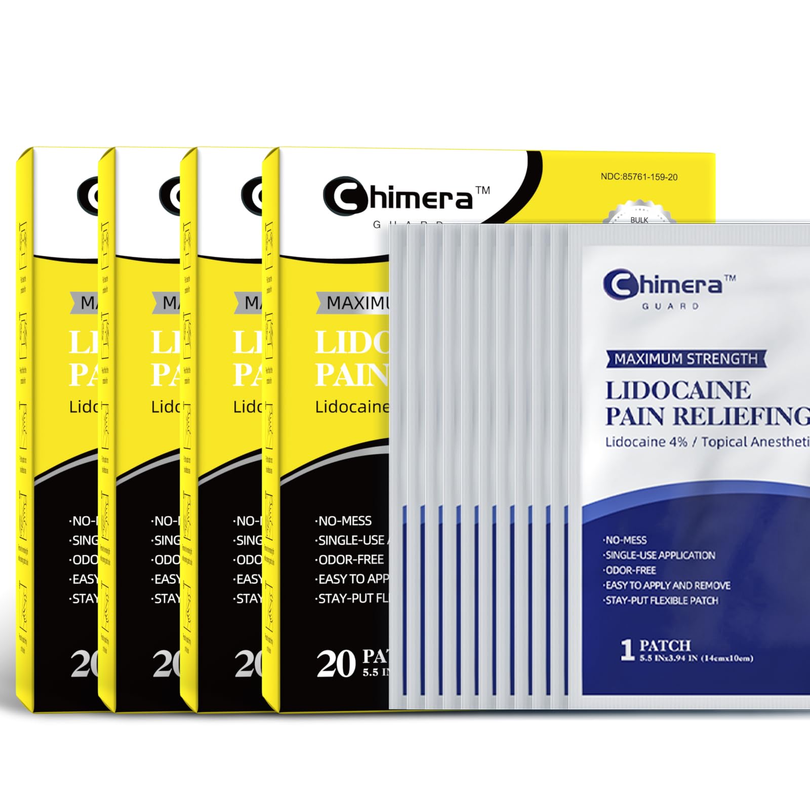 Chimera GUARD 4% Lidocaine Pain Relief Patches (80ct) - F-SA/H-SA Eligible Maximum Strength Numbing Gel Patch for Muscle, Joint, Nerve, Sciatica Pain - Odorless, Stay-Put & 8-Hour Long Lasting Chimera GUARDBuy Supplements Australia