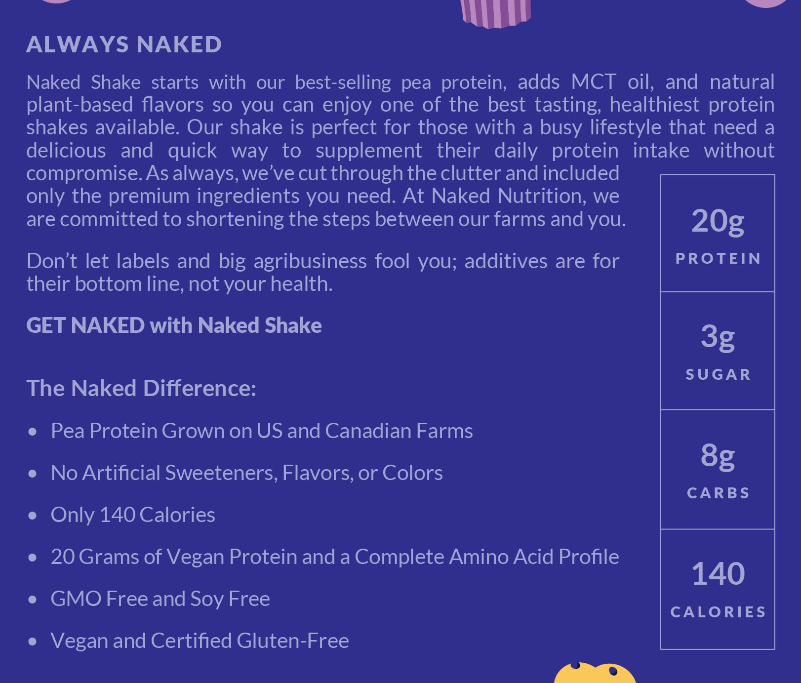 Naked Shake - Blueberry Muffin Protein Powder - Flavored Plant Based Protein Naked NutritionBuy Supplements Australia