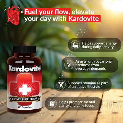 Kardovite Herbal Circulation Support Capsules 180s | Supports Circulatory Wellness with Hawthorn, Garlic, Ginkgo, Cayenne, Milk Thistle, Bilberry & Valerian | Supports Vitality & Daily Wellness KardoviteBuy Supplements Australia