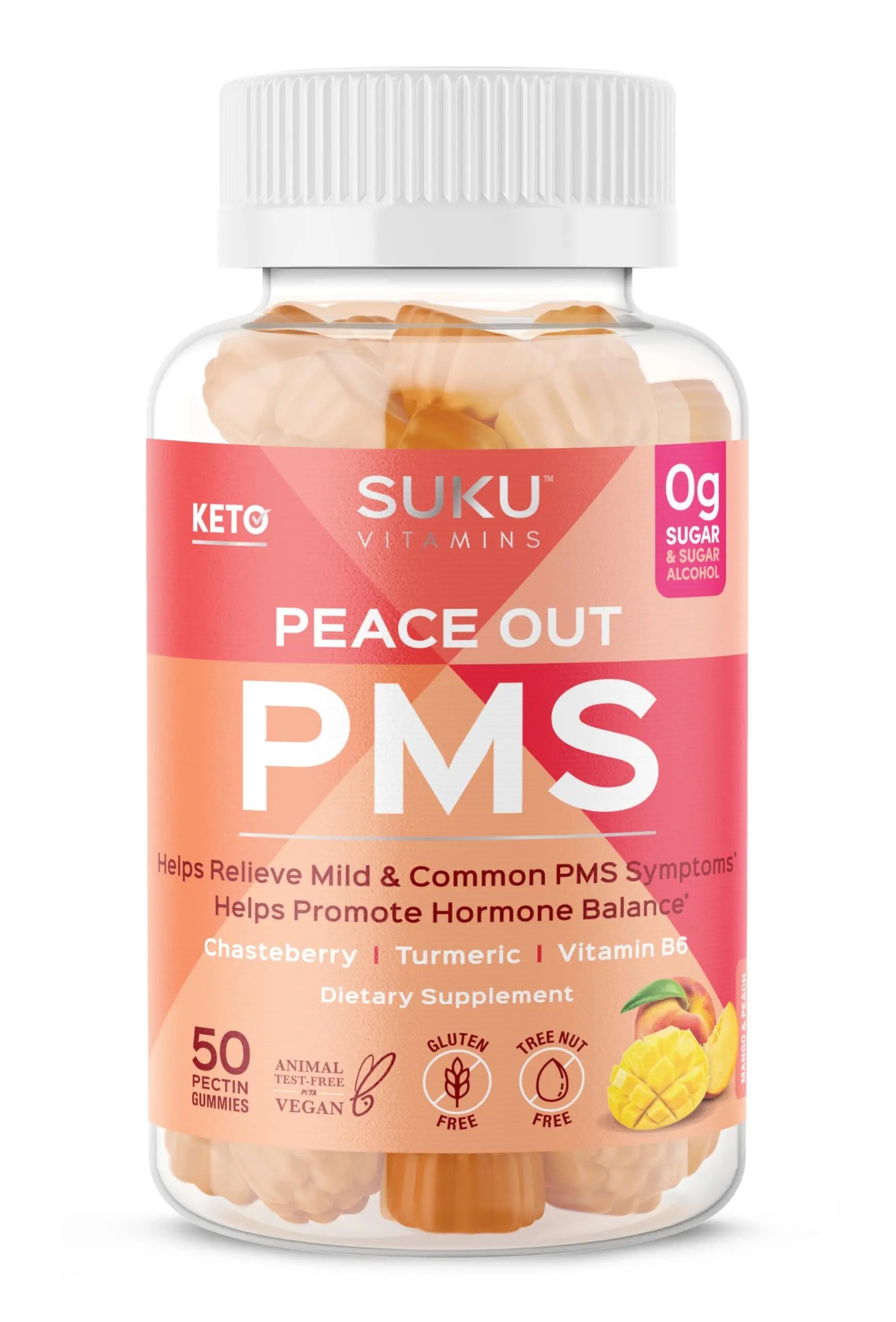 SUKU Vitamins - PMS Gummy Supplement with Chasteberry to Relieve PMS and Menopause Peach Mango Gummies (50 Count) SUKUBuy Supplements Australia