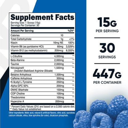 Nutricost Pre-X Xtreme Pre-Workout Powder Complex, Blue Raspberry, 30 Servings NutricostBuy Supplements Australia