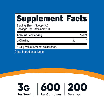 Nutricost Pure L-Citrulline (Base) Powder (600 Grams) NutricostBuy Supplements Australia