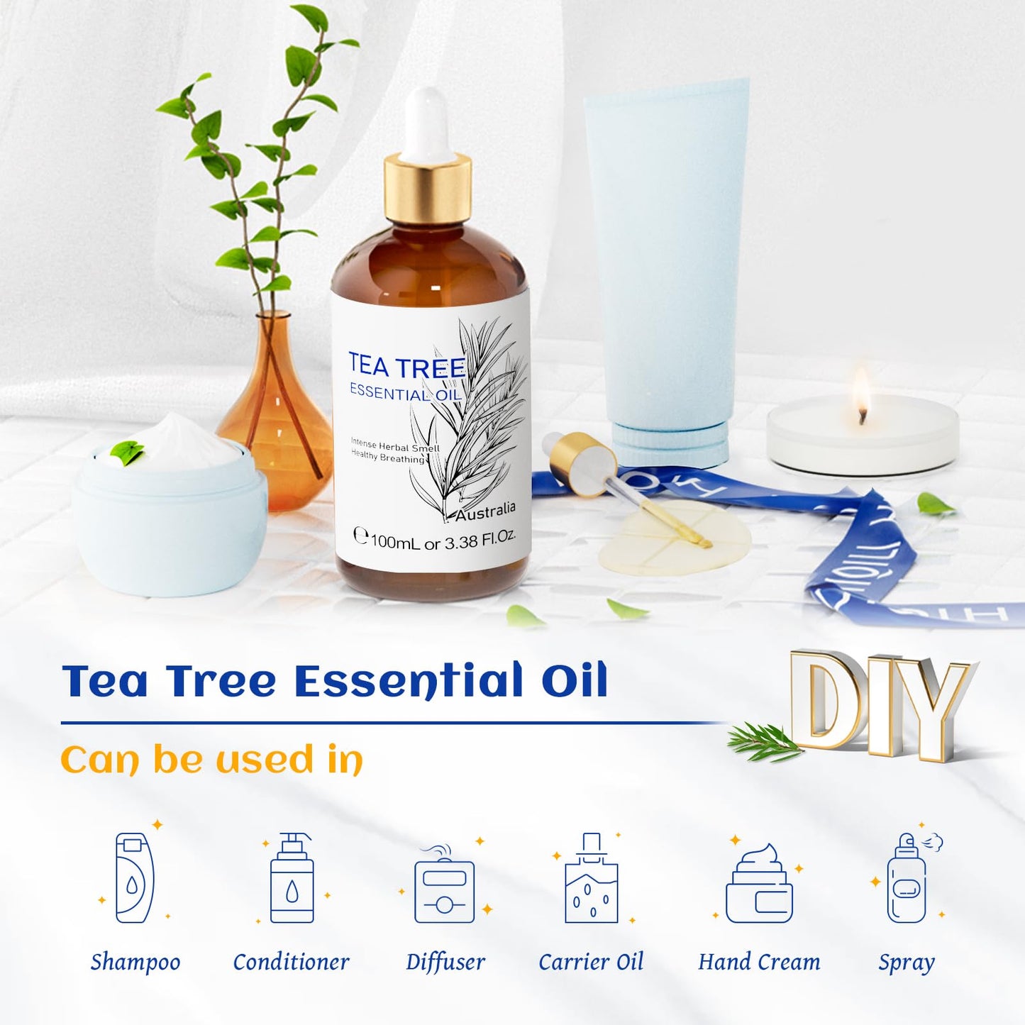 HIQILI Tea Tree Essential Oil (100 ML), 100% Pure for Toenail Fungus, Hair Damage HIQILIBuy Supplements Australia