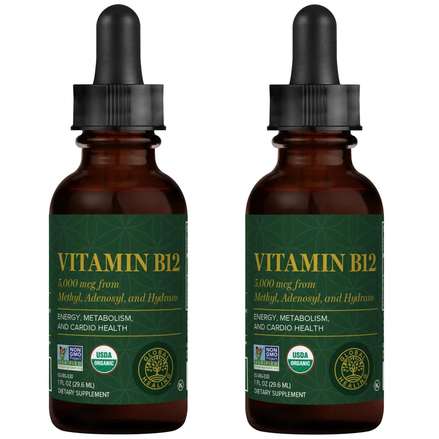 Global Healing Center - Vitamin B12 5000 mcg, Organic Sublingual Liquid Drops | 3-in-1 Methylcobalamin, Adenosylcobalamin, Hydroxo Blend, 1 Fl Oz (2-Pack) Global Healing CenterBuy Supplements Australia