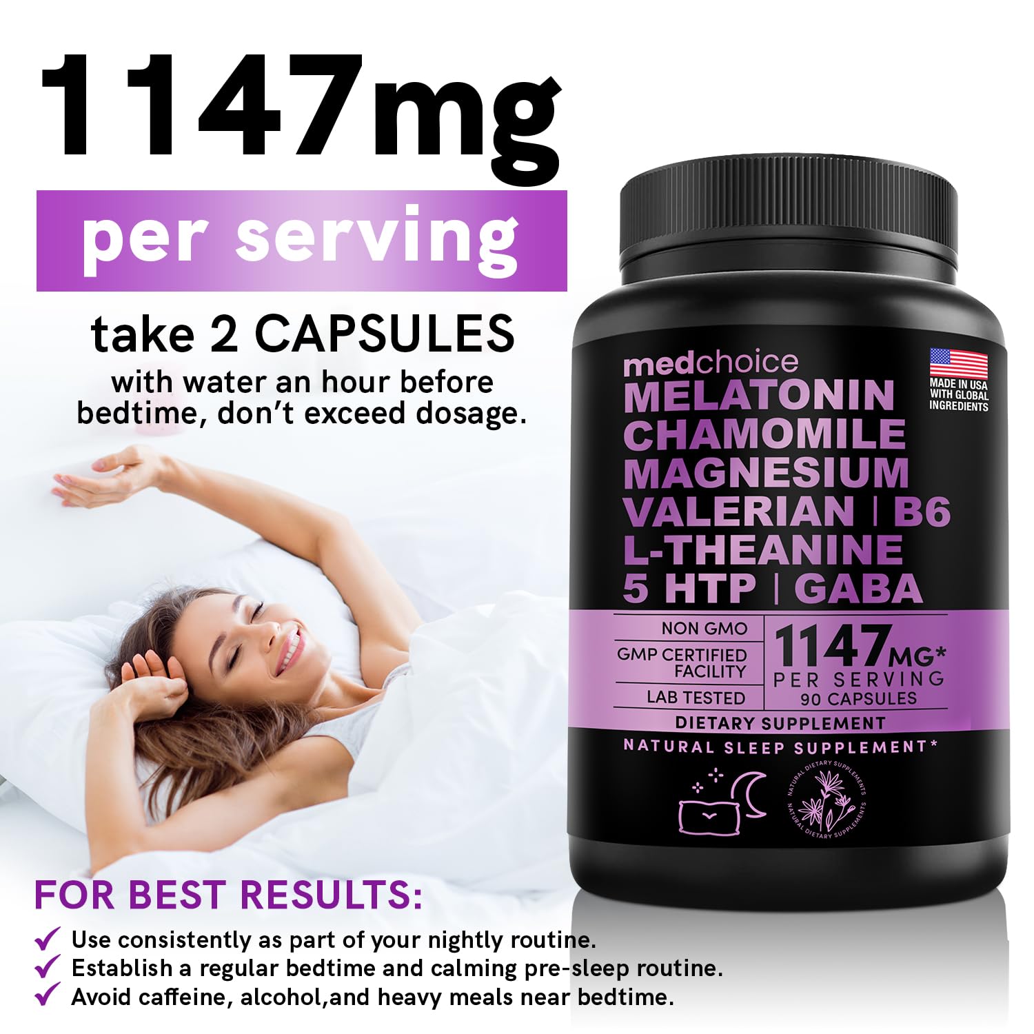 10-in-1 Melatonin Capsules - Melatonin 5mg Natural Sleep Aid for Adults MEDCHOICEBuy Supplements Australia