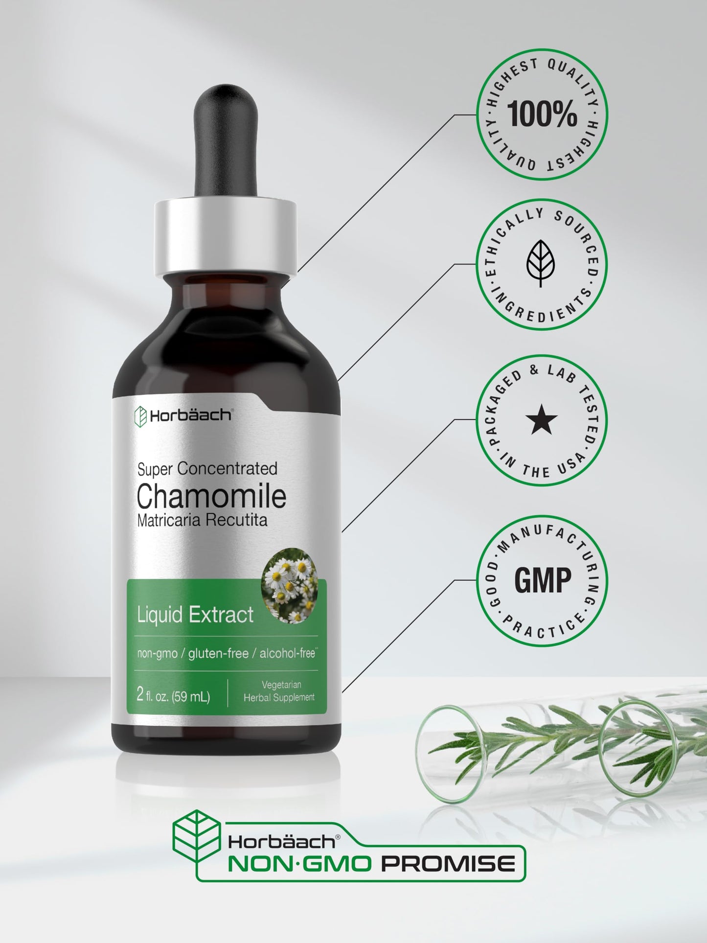 Chamomile Extract Liquid | 2 fl oz | Alcohol Free Supplement | Vegetarian, Non-GMO HorbäachBuy Supplements Australia