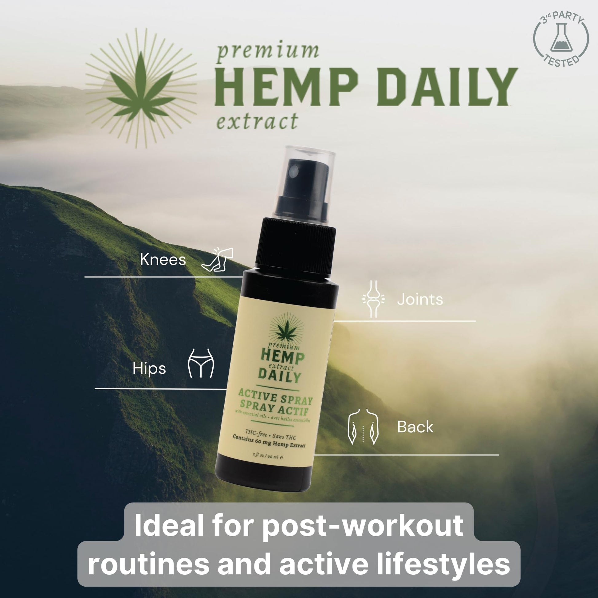 Hemp Daily Active Spray | Hemp Spray with Essential Oils | Vegan, Organic Ingredients | 2 Fluid Ounces (Original Spray, Single) Premium Hemp Extract DailyBuy Supplements Australia