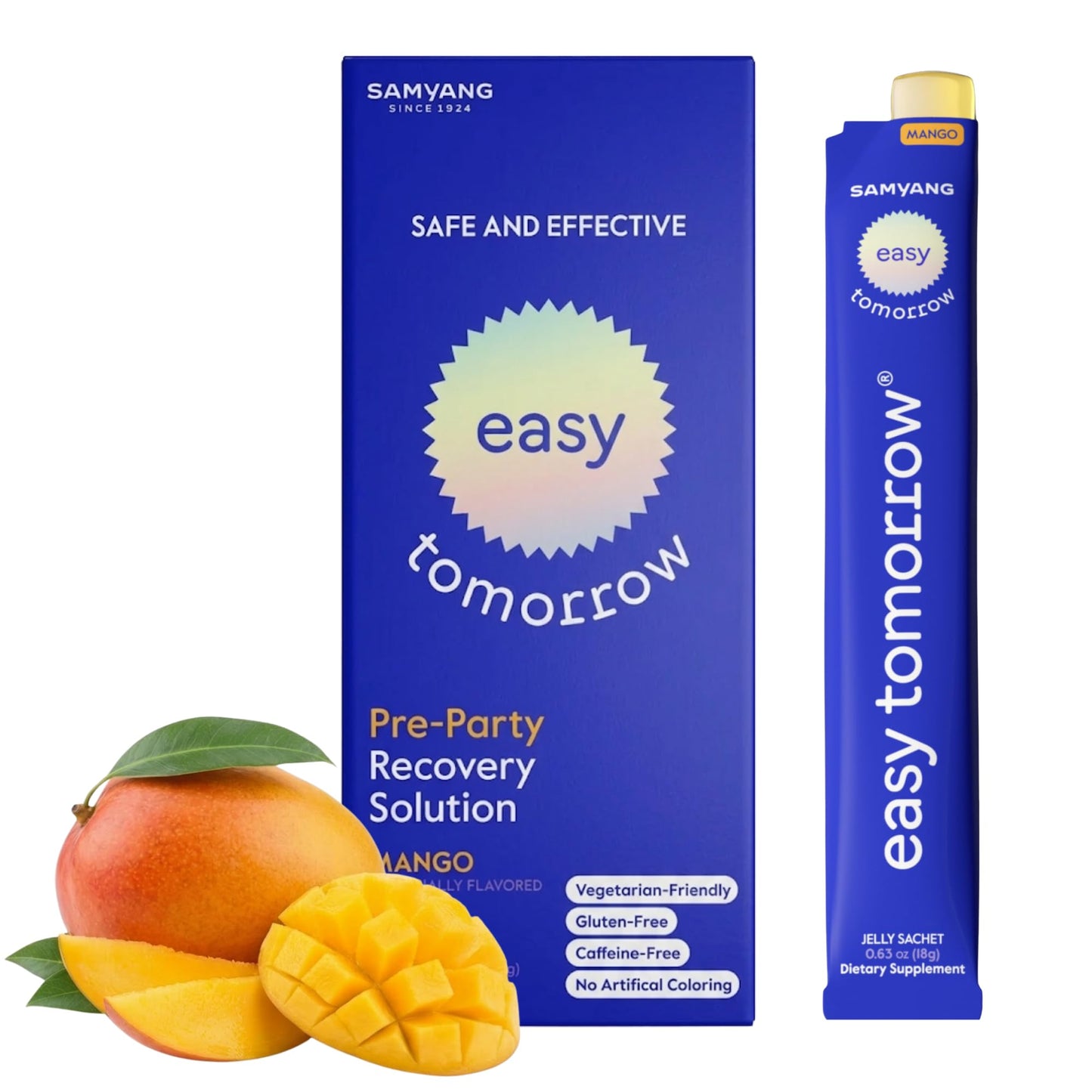 EASY TOMORROW - Natural Energy & Morning Vitality Jelly Stick - Daily Korean Skin Health Supplement & After Drinking Support with DHM & Glutathione - K-Beauty Inspired (Mango Flavor, 10 Sticks) EASY TOMORROWBuy Supplements Australia