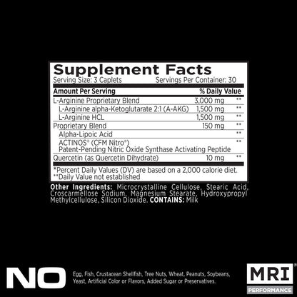 MRI Performance NO2 Nitric Oxide Booster, Original Formula with 3,000mg L-Arginine & AAKG, Nitric Oxide Production, Healthy Blood Pressure & Heart Health (90 Caplets) MRIBuy Supplements Australia