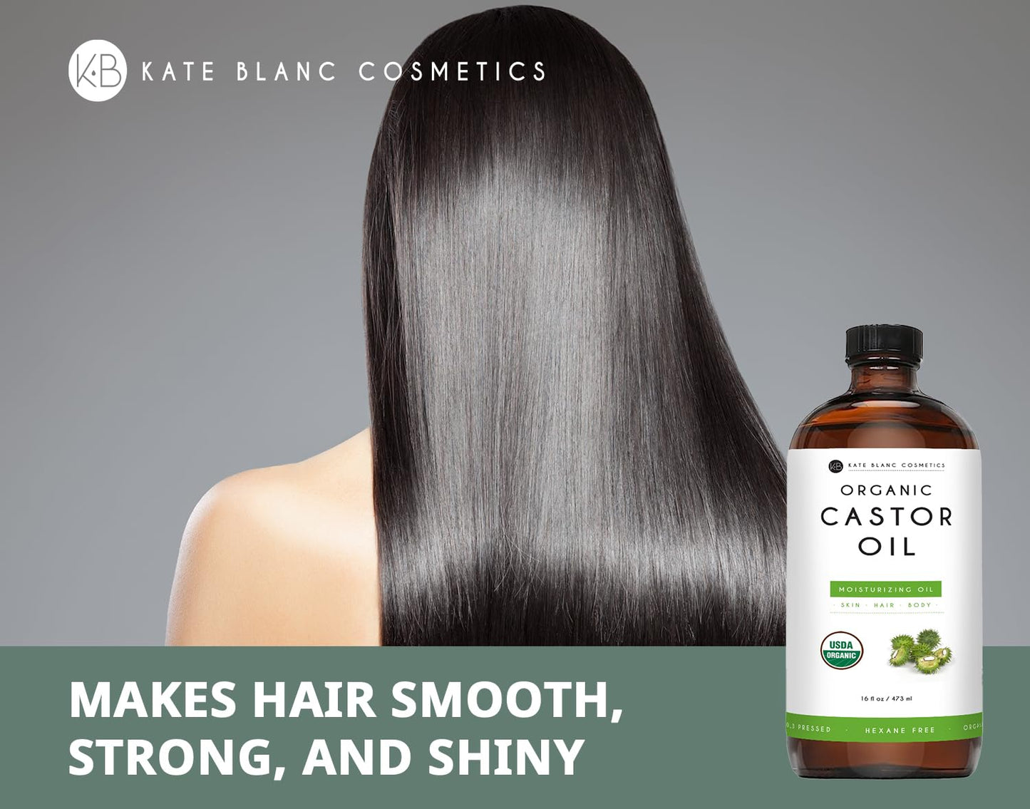 Kate Blanc Cosmetics Castor Oil Organic for Hair Growth & Body (16oz). 100% Pure Cold-Pressed Kate Blanc CosmeticsBuy Supplements Australia
