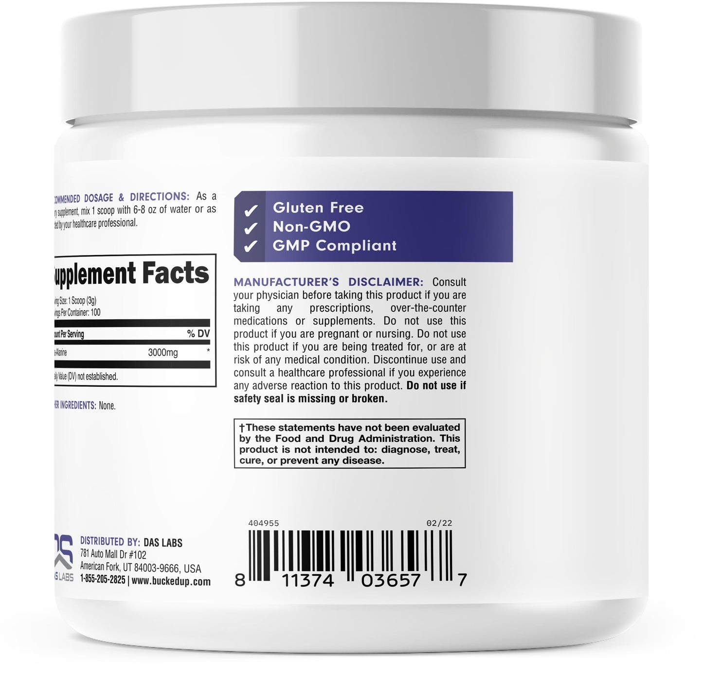 Bucked Up Beta Alanine 300mg Powder, Non-GMO, Gluten-Free, Unflavored (100 Servings) Bucked UpBuy Supplements Australia
