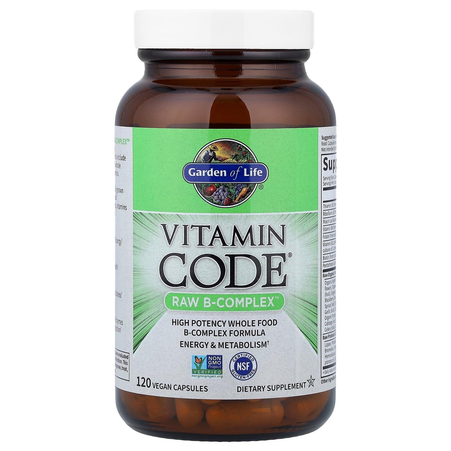 Garden of Life Vitamin B Complex, 120 Vegan Capsules, High Potency Vitamins for Energy & Metabolism with B6, Folate & B12