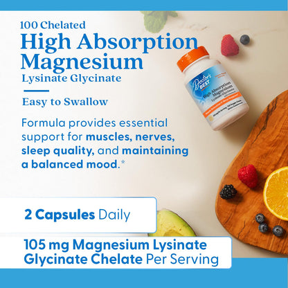 Doctor's Best High Absorption Magnesium Glycinate Lysinate Supplement for Sleep Support - Chelated Magnesium Capsules for Women & Men, 105 mg per Serving, Calm Support, Vegan - 120 Veg Caps Doctor's BESTBuy Supplements Australia