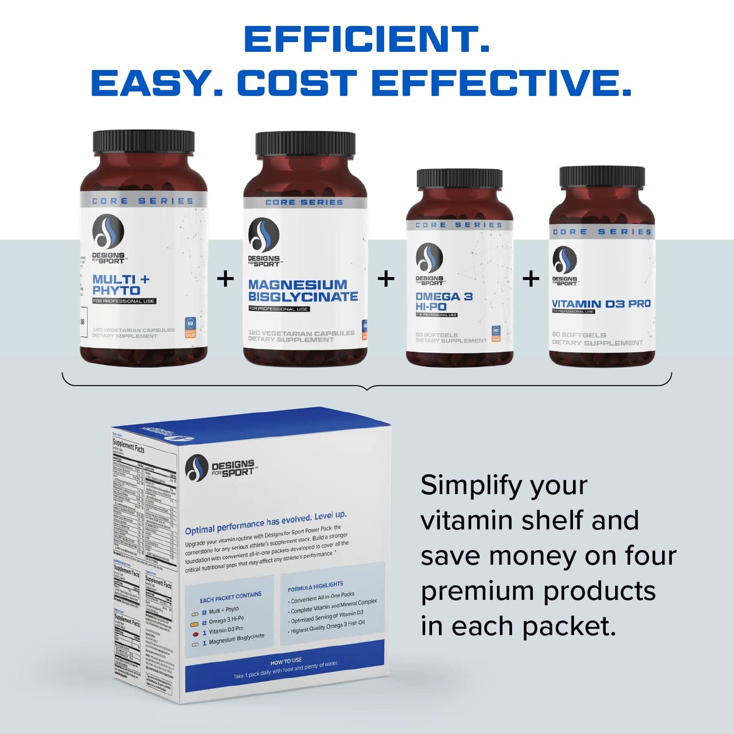 Designs for Sport Vitamin Packs - NSF Certified for Sport Power Pack with Daily Multivitamin, Fish Oil Omega-3, Magnesium Glycinate & Vitamin D3 + K - Athlete's Supplement Stack (30 Packets) Designs for SportBuy Supplements Australia