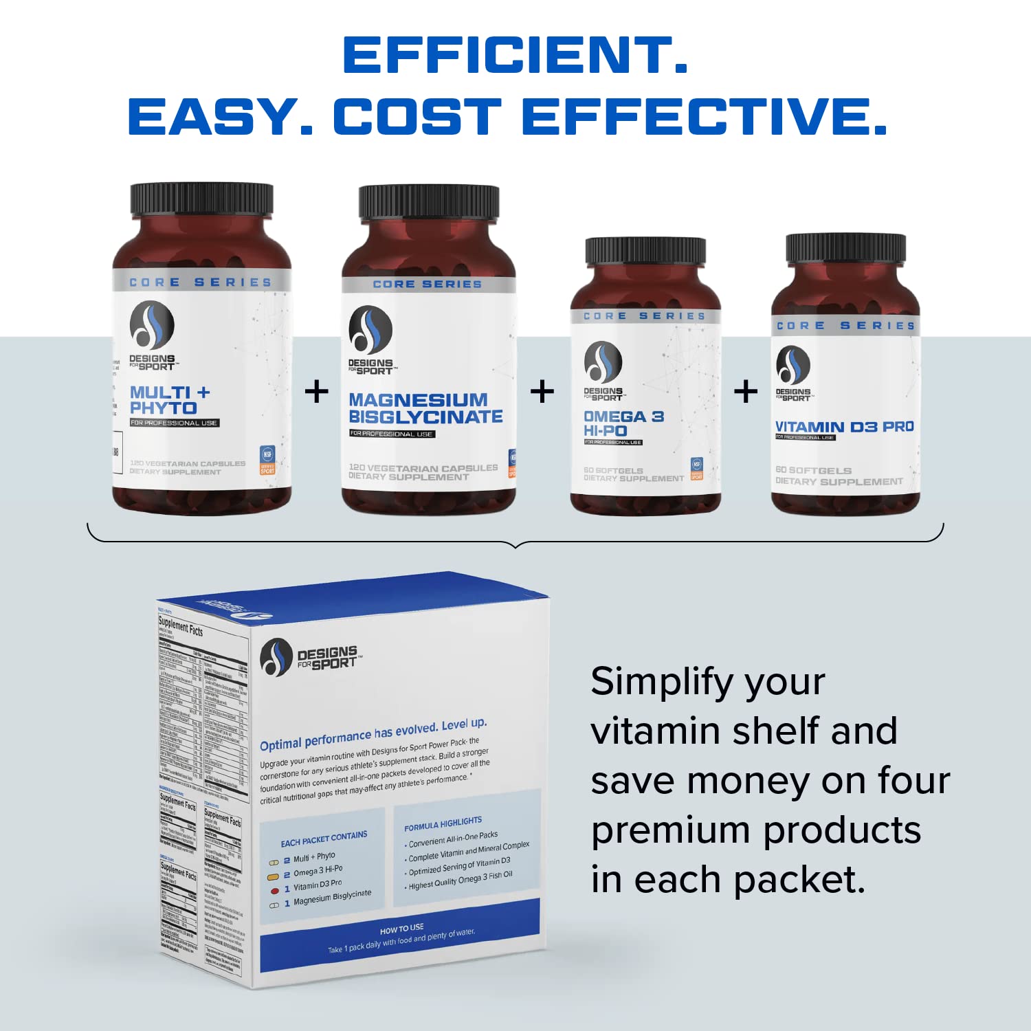 Designs for Sport Vitamin Packs - NSF Certified for Sport Power Pack with Daily Multivitamin, Fish Oil Omega-3, Magnesium Glycinate & Vitamin D3 + K - Athlete's Supplement Stack (30 Packets) Designs for SportBuy Supplements Australia