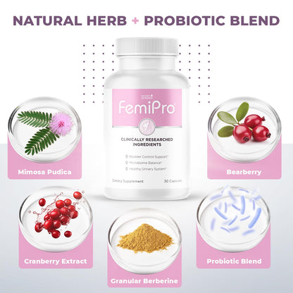 Femipro Bladder Control Supplements for Women & Men, Natural Herb & Probiotic Blend, Supports Urinary Tract Health & Microbiome Balance | Made in USA Non-GMO, 30 Capsules, 1 Month Supply Nature’s NutriWaveBuy Supplements Australia