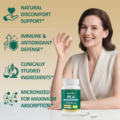 Liposomal Palmitoylethanolamide 2000MG + Luteolin 200MG + Turmeric 200MG & Fisetin 100MG, Micronized Pea 99% Highly Purified Enhanced Absorption Pea Supplement, 120 Capsules RimTukuBuy Supplements Australia