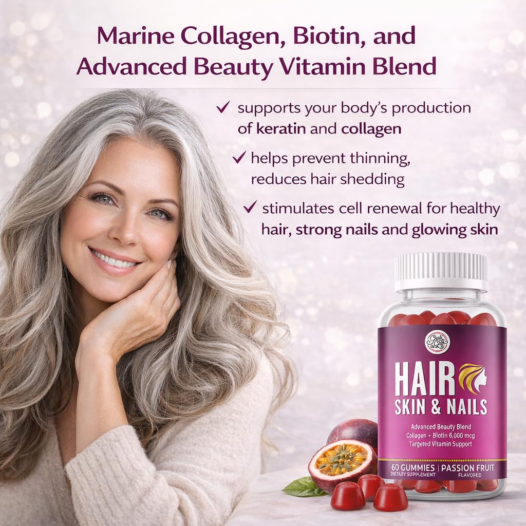 Grab The Gold Hair Skin & Nails Vitamins for Women | Gummies with 6000mcg Biotin & Collagen | 10 Essential Vitamin & Minerals | Gluten-Free, Non-GMO, Passion Fruit Flavor | 1 Month Supply, Made in USA Grab The GoldBuy Supplements Australia