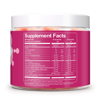 Migcopat 10G Fiber Gummies with Collagen Peptides, Hyaluronic Acid, Vitamin C, ACV, 30 Billion CFU Probiotics – Sugar Free Collagen Gummy for Skin, Hair & Nails