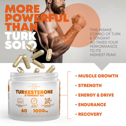 Peak Revival-X Turkesterone & Tongkat Ali 1000mg Supplement - 500mg Ajuga Turkestanica Per Serving Increase Stamina, Lean Muscle Growth & Recovery - Made in The USA (60 Capsules) Peak Revival-XBuy Supplements Australia