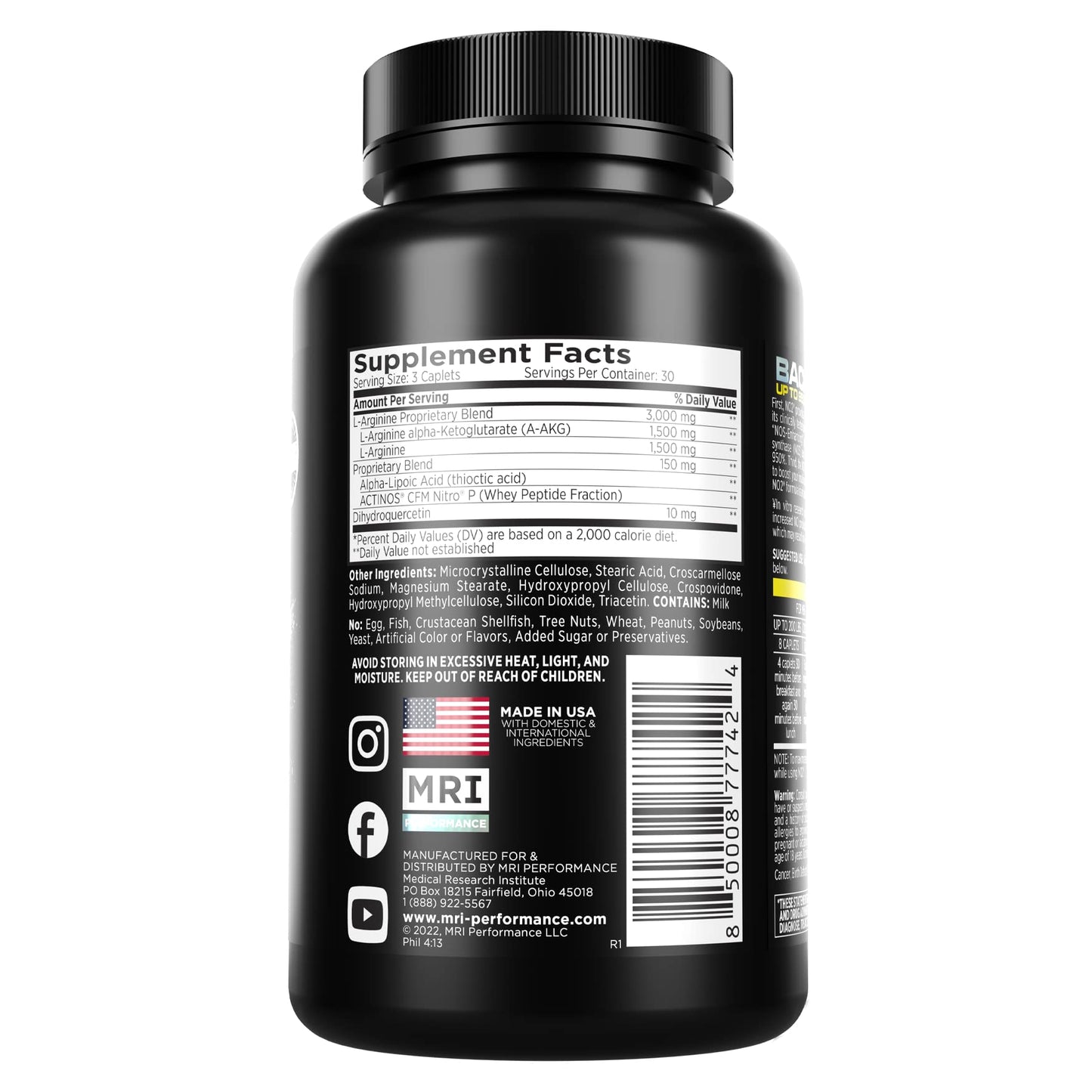 MRI Performance NO2 Nitric Oxide Booster, Original Formula with 3,000mg L-Arginine & AAKG, Nitric Oxide Production, Healthy Blood Pressure & Heart Health (90 Caplets) MRIBuy Supplements Australia