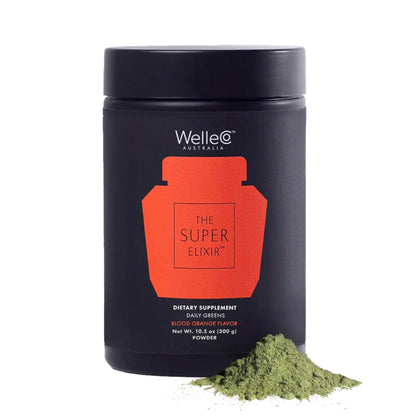 WelleCo The Super Elixir Daily Greens Powder, Probiotic Drink Mix with Whole Foods, Gluten Free, Vegan Gut Health Powder, Energy, Immunity, Healthy Skin, Hair & Nails (Jar, Blood Orange) WelleCoBuy Supplements Australia