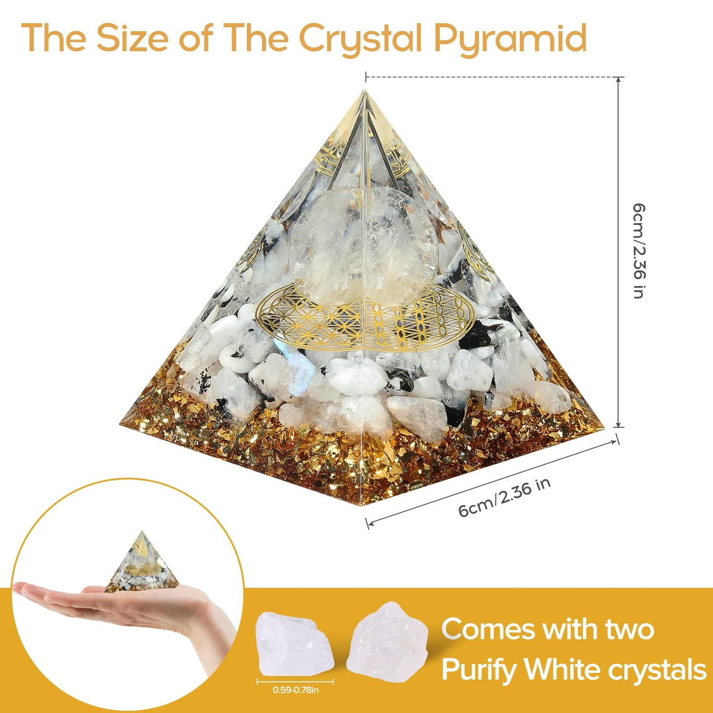Hopeseed Orgone Pyramid for Positive Energy, Orgonite Rainbow Moonstone&White Crystal HopeseedBuy Supplements Australia