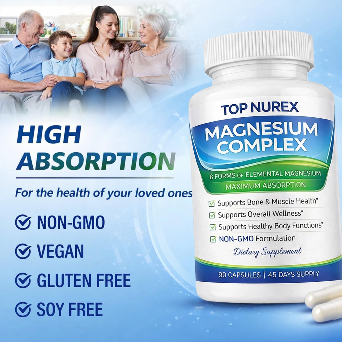 Top Nurex Magnesium Complex 1000 mg, 8-Source Magnesium Blend with Glycinate, Citrate, Malate & Taurate, Vegan Formula, Non-GMO, 90 Capsules Top NurexBuy Supplements Australia