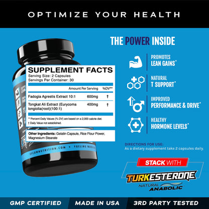eFlow Nutrition Fadogia Agrestis + Tongkat Ali - [2-in-1] Natural Performance Supplement for Health and Wellness - Hormone, Energy, & Mood Support - Extract Powder (60 Capsules) eFlow NutritionBuy Supplements Australia