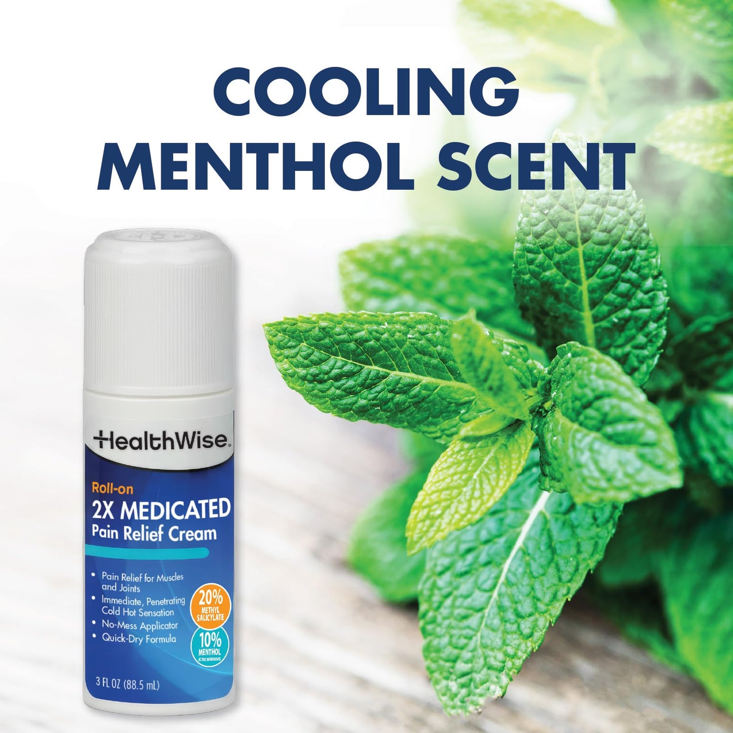 HealthWise 2X Medicated Roll-On | 10% Menthol + 20% Methyl Salicylate | Pain Relief Cream | 3 oz. 88.5 mL | Quick-Dry Formula | Immediate Penetrating Action | Topical Analgesic HealthWiseBuy Supplements Australia