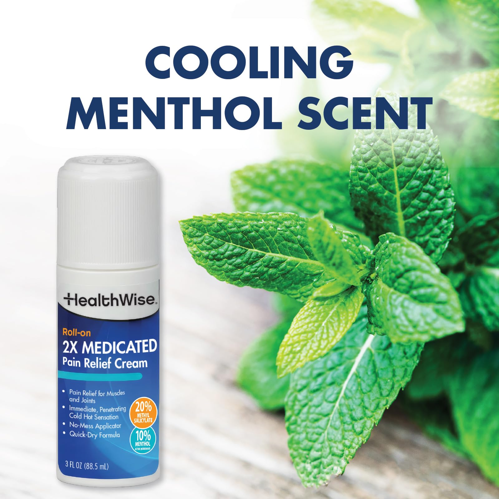 HealthWise 2X Medicated Roll-On | 10% Menthol + 20% Methyl Salicylate | Pain Relief Cream | 3 oz. 88.5 mL | Quick-Dry Formula | Immediate Penetrating Action | Topical Analgesic HealthWiseBuy Supplements Australia
