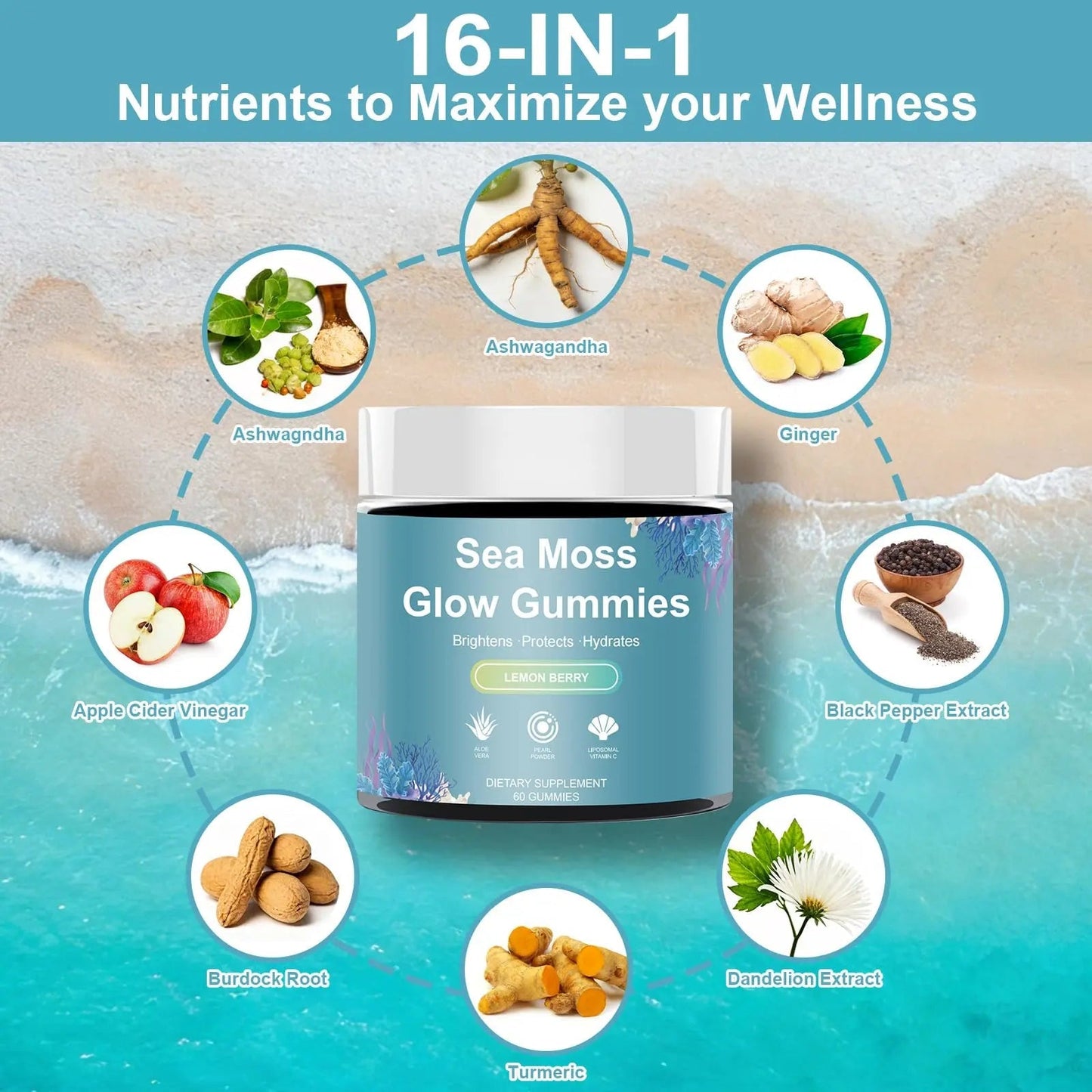 HICFRWE Sea Moss Glow Gummies - Hair Gummies with Vitamin C, Vitamin E, Aloe Vera, Pearl Powder Supports Faster Hair Growth HICFRWEBuy Supplements Australia