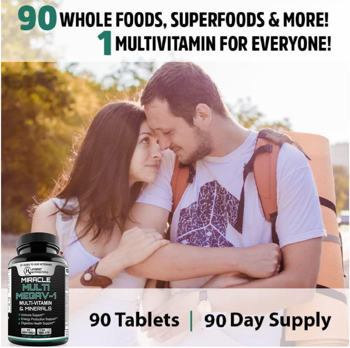 MEGAV-1 Multi-Vitamin, Superfood & Minerals - Daily Multivitamin with Probiotics, Digestive Enzyme, Mushroom Complex for Heart Health, Immune Support, Energy & Stamina - 90 Tablets Hybrid NutraceuticalsBuy Supplements Australia