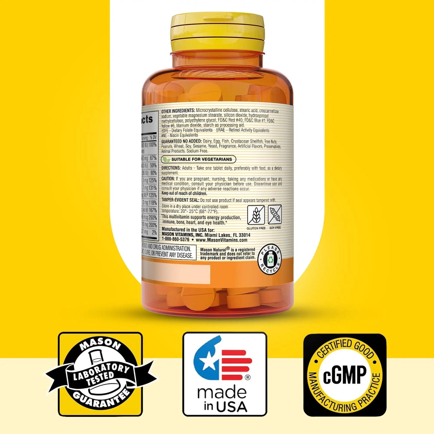 MASON NATURAL Mini Multi Vitamins, Vitamins A, C, D3, E, B1, B2, B3, B6, B12, Folate and Calcium for Overall Health, 1 Year Supply MASON NATURAL