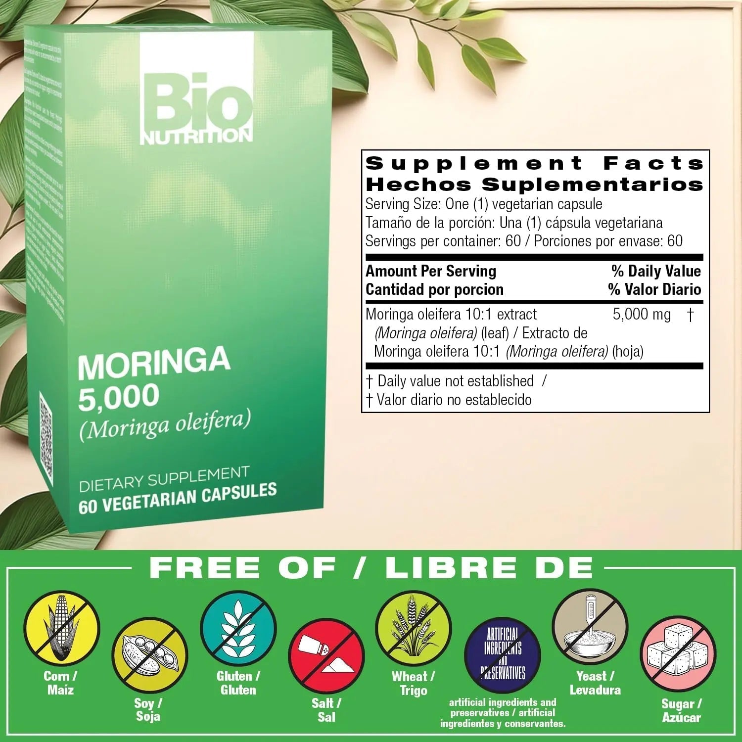 Bio Nutrition Moringa 5000mg 60 Vegetarian Capsules | Complete Green Superfood | Nature's Multivitamin | Energy and Gut Health Bio NutritionBuy Supplements Australia