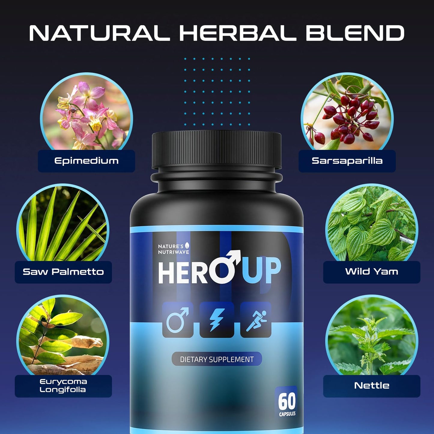 HeroUP - Natural Wellness Supplement with Plant-Based Ingredients – Non-GMO, Stimulant-Free | Made in the USA, GMP-Certified | 60 Capsules, 6 Month Suppy Nature’s NutriWaveBuy Supplements Australia