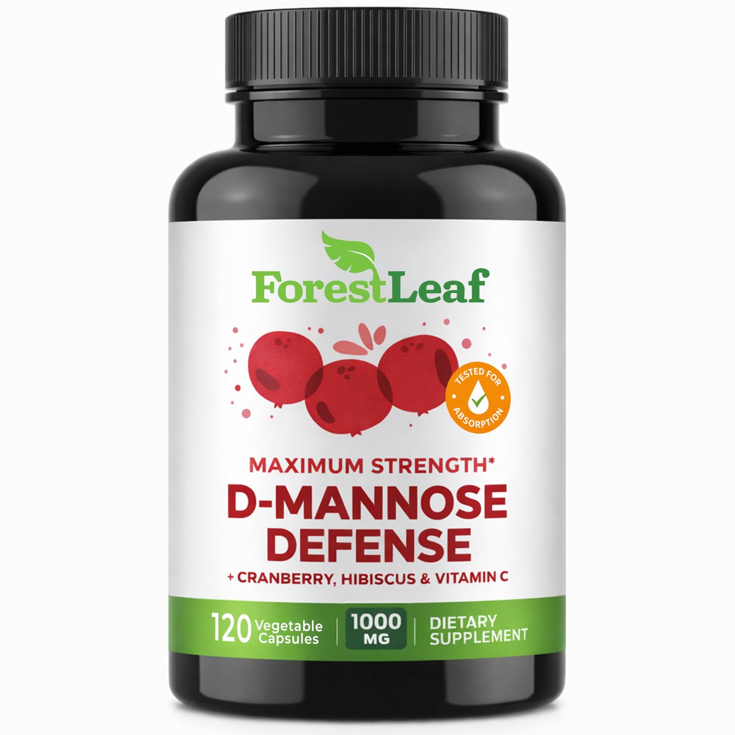 ForestLeaf D Mannose Supplements for Women & Men - D-Mannose 1000mg Capsules with Cranberry, Hibiscus & VIT C - DMannose Pills for UTI