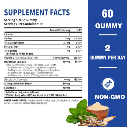 Magnesium Complex Gummies for Women & Men, Calm Magnesium Gummies for Women & Men, 14-in-1 with Ashwagandha, L-Theanine, Vitamin D3 & Zinc, 60 Count (1) UYPOBuy Supplements Australia