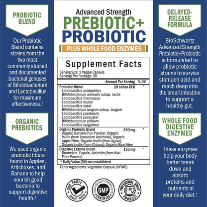 Probiotic & Prebiotic Digestive Health Capsules - 30ct, Gluten & Dairy Free, Non-GMO BioSchwartzBuy Supplements Australia