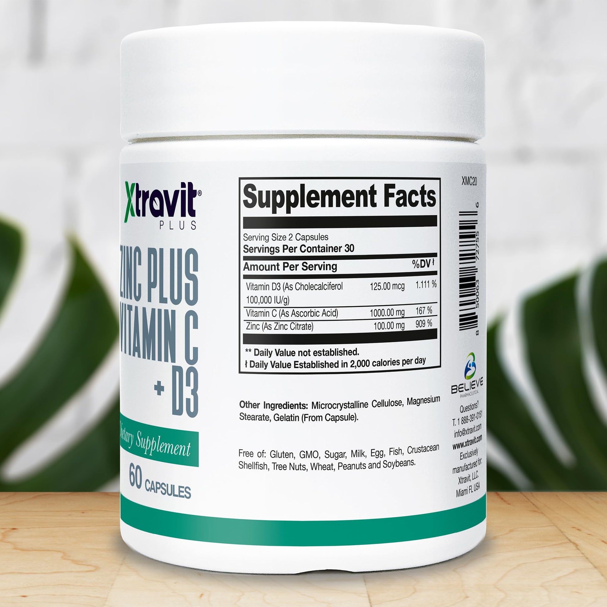 Xtravit Zinc Plus Vitamin C + D3 Supplement – Natural Immune Defense Supplements for Men & Women - May Support Skin, Energy, Bones, & Overall Wellness - Non-GMO, Gluten-Free, No Fillers, 60 Capsules XtravitBuy Supplements Australia