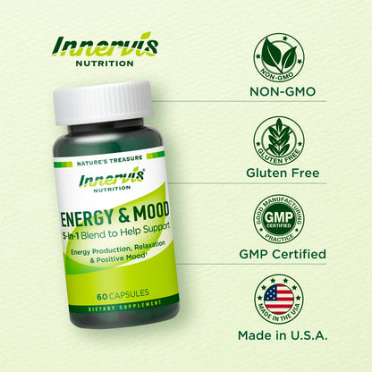 Caffeine Free Natural Energy Boost with Ashwagandha, Maca & Magnesium - Support Stress Relief, Focus & Mood - 60 Capsules by Innervis Nutrition INNERVISNUTRITIONBuy Supplements Australia