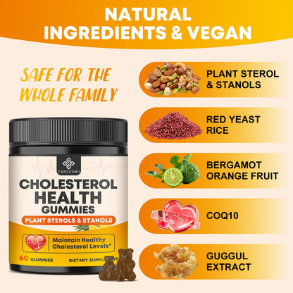 Cholesterol Supplements with 1200mg Plant Sterols & Stanols, Guggul, Bergamot, Red Yeast Rice, Cholesterol Complex Gummies Support Healthy Cholesterol Levels, Pineapple Flavor, 60 Counts YANLUOBOBuy Supplements Australia
