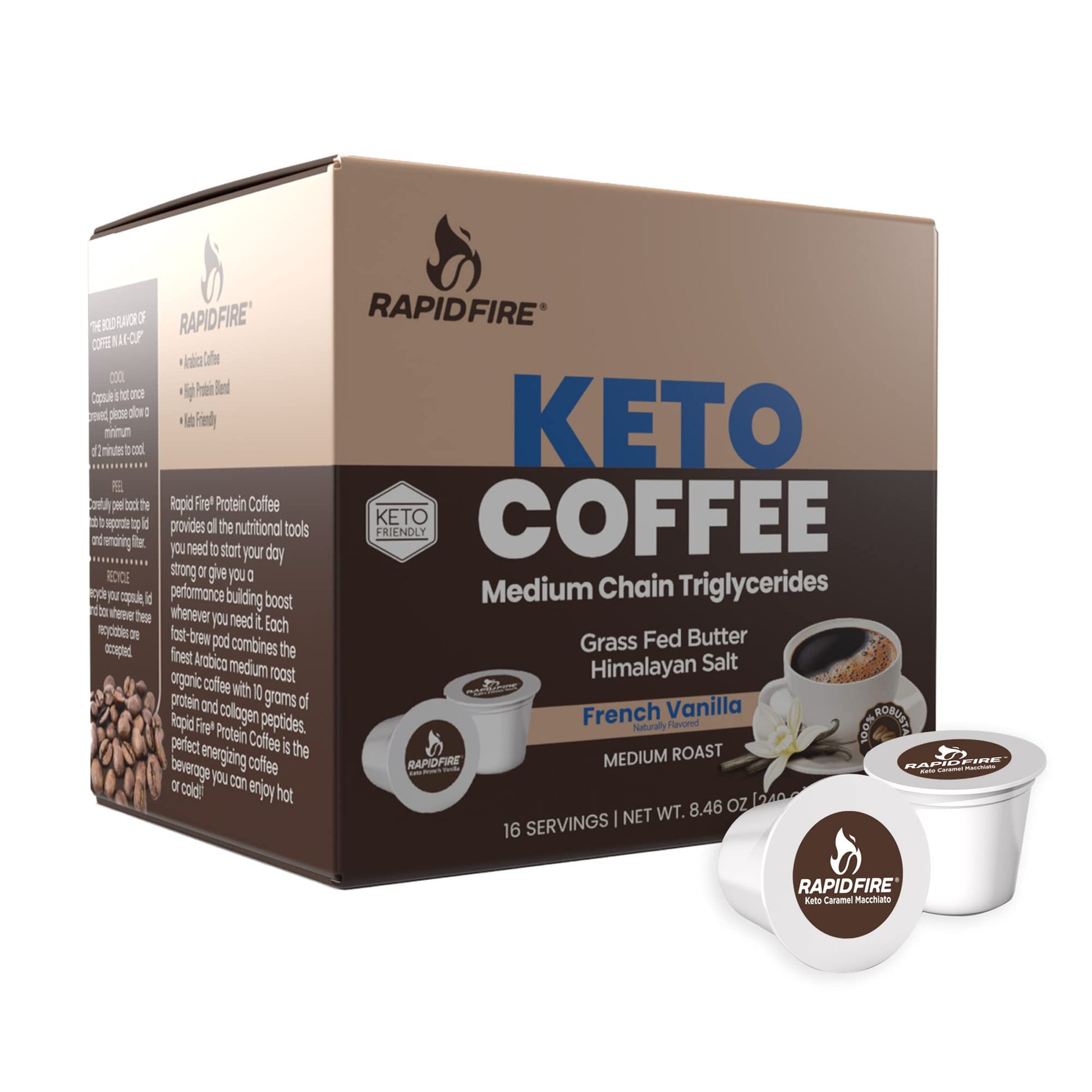 Rapidfire French Vanilla Ketogenic High Performance Keto Coffee Pods, Supports Energy 